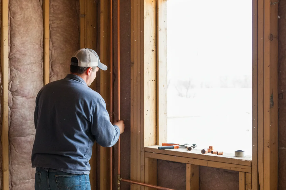 Licensed plumber running new copper supply lines in a Foster home